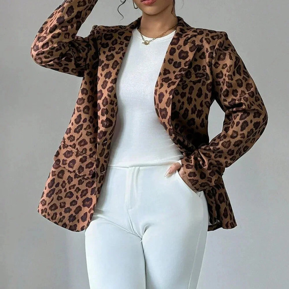 Brown Casual Women's Leopard Print Blazer - Picture 4 of 7